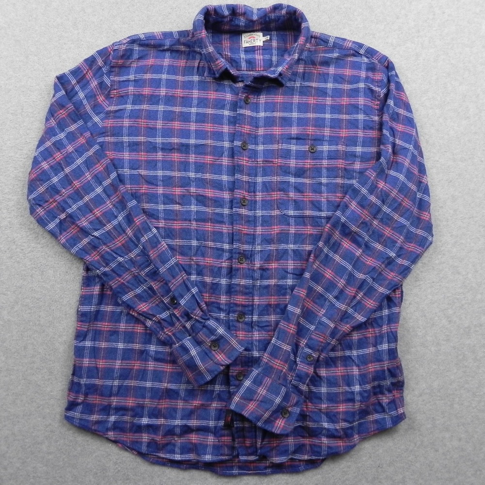 Faherty Flannel Shirt Mens Large Casual Pocket Button Up Blue Plaid Long Sleeve